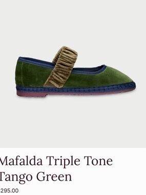 Tango Green Velvet Mary Flat with Ruched Tan Strap FLABELUS EU 38
